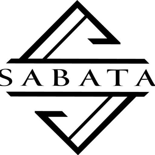 A business logo image comprised of a stylized S in the shape of a diamond, with the artist's name "Sabata" inside.